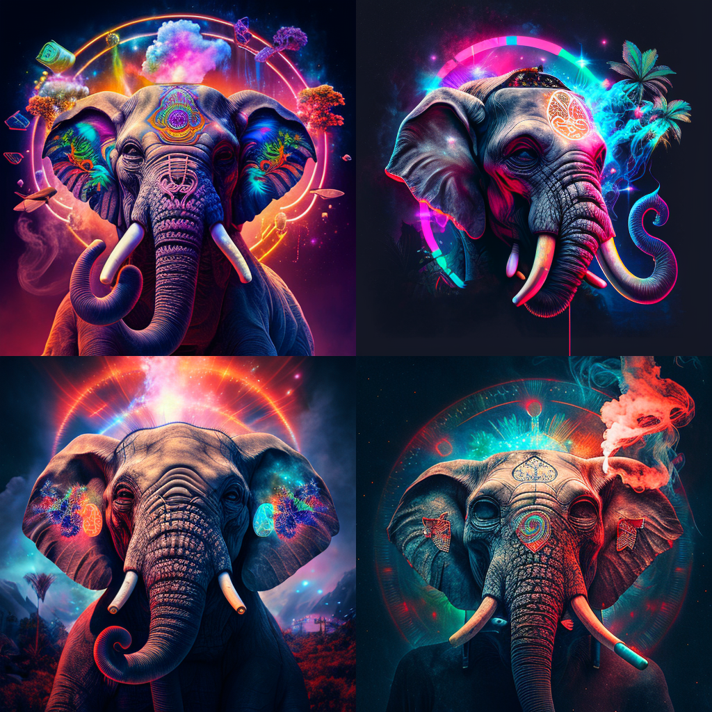 Psychadelic elephant - set of 4
